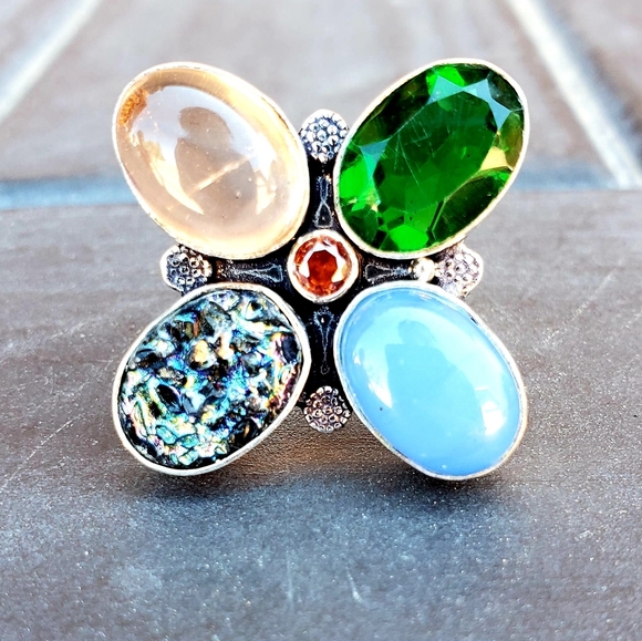 New Huge Multi Gemstone 925 Silver Statement Ring. - Picture 7 of 13